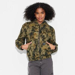 Women's Hooded Canvas Jacket - Wild Fable Green Camo